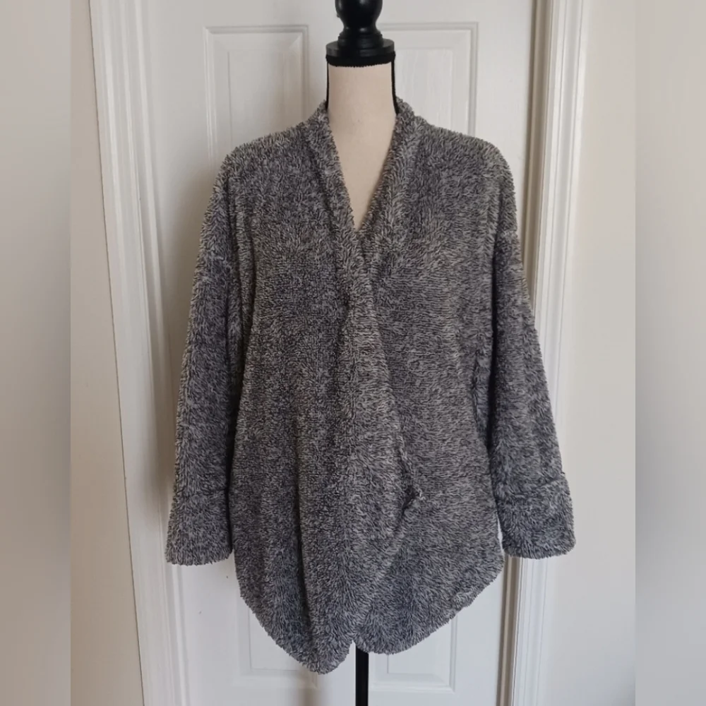 Soft Surroundings Cozy Up Waterfall Cardigan with pockets Size Medium Grey/White - Picture 2 of 5